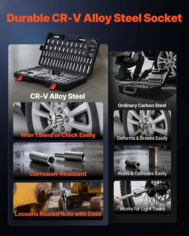 Alt view image 2 of 8 - VEVOR Mechanics Tool Set, 159-Piece Mechanic Tool Kit, 1/4 in, 3/8 in, and 1/2 in Drive, SAE and Metric Socket Set, Wrenches, Screwdriver Bits, Accessories, and Storage Case, for Automotive Repair