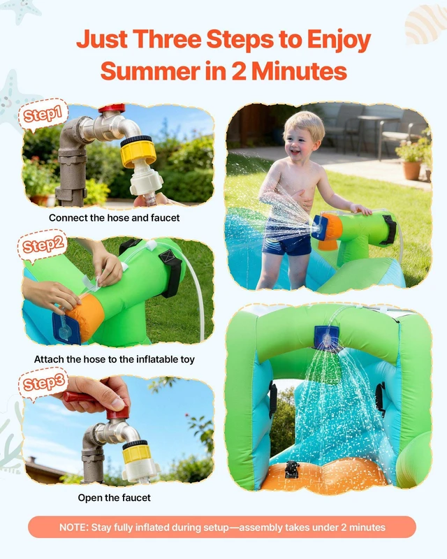 Alt view image 6 of 8 - VEVOR Inflatable Bounce House, 11.3 x 12.3 x 7.0 ft Inflatable Bounce House Water Slide, Bouncer Castle with Castle Bounces, Basketball Hoop, Splash Pool & Water Ring Toss, for 3 to 4 Kids Ages 3 to 8