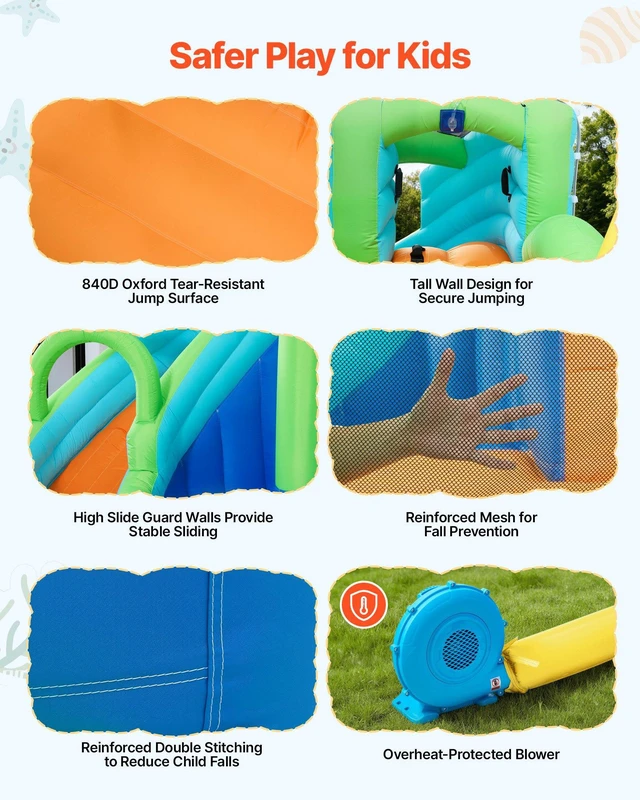 Alt view image 5 of 8 - VEVOR Inflatable Bounce House, 11.3 x 12.3 x 7.0 ft Inflatable Bounce House Water Slide, Bouncer Castle with Castle Bounces, Basketball Hoop, Splash Pool & Water Ring Toss, for 3 to 4 Kids Ages 3 to 8