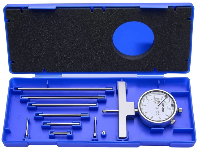 Main image of VEVOR Depth Gauge, Depth Micrometer 0-22 inch Measuring Range, 0.001" Resolution, with 4 Anvils & 6 Standard Rods, Precision Easy to Read Mechanical Tool for Measuring Groove, Step, Hole