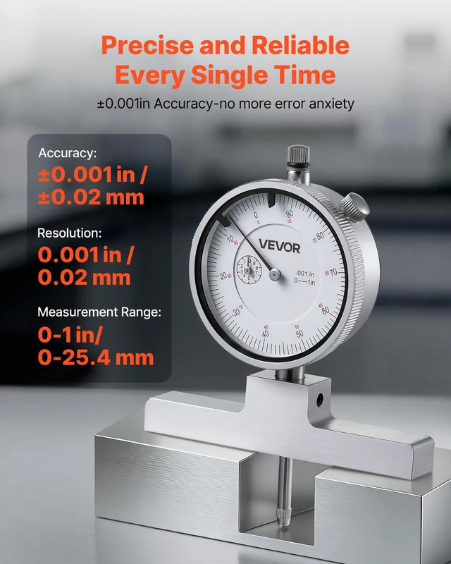 Alt view image 2 of 8 - VEVOR Depth Gauge, Depth Micrometer 0-22 inch Measuring Range, 0.001" Resolution, with 4 Anvils & 6 Standard Rods, Precision Easy to Read Mechanical Tool for Measuring Groove, Step, Hole