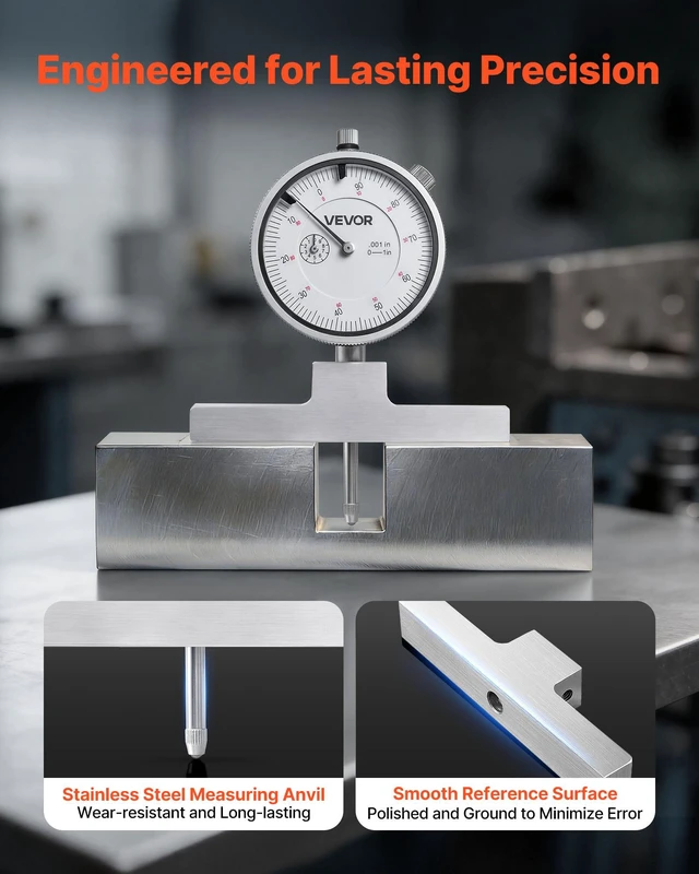 Alt view image 5 of 8 - VEVOR Depth Gauge, Depth Micrometer 0-22 inch Measuring Range, 0.001" Resolution, with 4 Anvils & 6 Standard Rods, Precision Easy to Read Mechanical Tool for Measuring Groove, Step, Hole