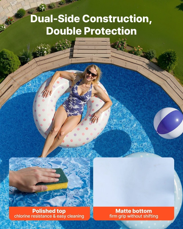 Alt view image 5 of 8 - VEVOR 15ft Pool Liner, Round Overlap Swimming Pool Liner for 54 in Wall Height, Premium Vinyl, Easy Install with Leak-Proof Patches, Designed for Steel Sided Above-Ground,Outdoor, Boulder Swirl