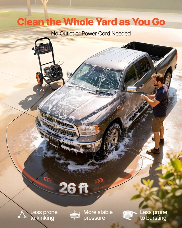 Alt view image 5 of 8 - VEVOR Gas Pressure Washer 2900 PSI and 1.85 Max GPM, Upgrade Aluminum Pump with Spray Gun and Wand, 4 Nozzle Set, Gas Powered Pressure Washer for Cars, Fences, Driveways, Homes, Patios, Furniture