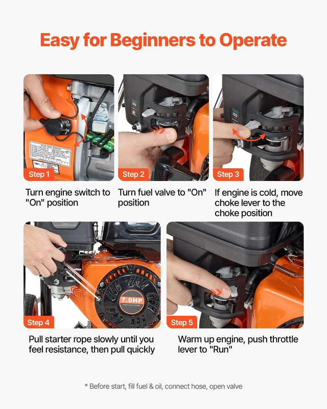 Alt view image 6 of 8 - VEVOR Gas Pressure Washer 3600 PSI and 2.6 Max GPM, Full Copper Pump, Spray Gun and Wand, 5 Nozzle Set, 26 ft Hose Gas Powered Pressure Washer for Cars, Fences, Driveways, Homes, Patios, Furniture