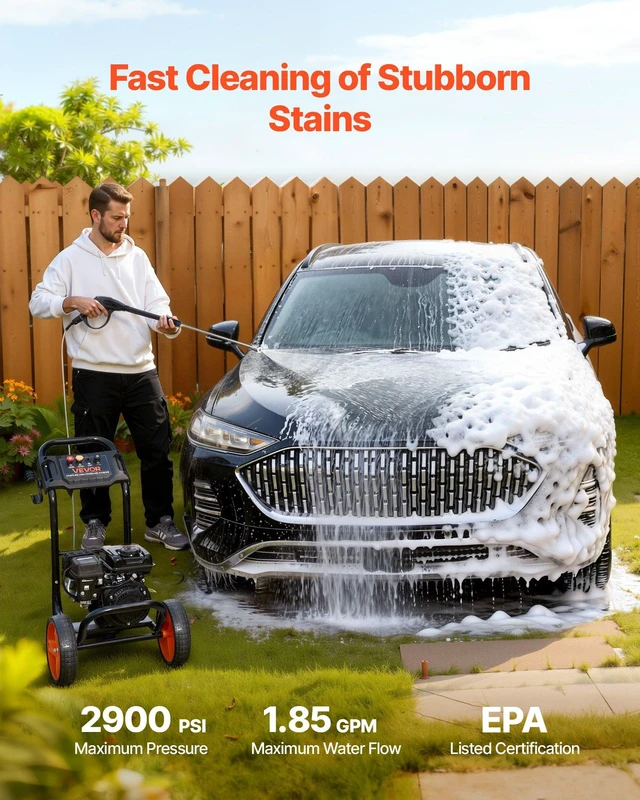 Alt view image 2 of 8 - VEVOR Gas Pressure Washer 2900 PSI and 1.85 Max GPM, Upgrade Aluminum Pump with Spray Gun and Wand, 4 Nozzle Set, Low Profile Power Washer for Cars, Fences, Driveways, Homes, Patios, Furniture