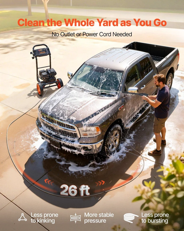 Alt view image 5 of 8 - VEVOR Gas Pressure Washer 2900 PSI and 1.85 Max GPM, Upgrade Aluminum Pump with Spray Gun and Wand, 4 Nozzle Set, Low Profile Power Washer for Cars, Fences, Driveways, Homes, Patios, Furniture