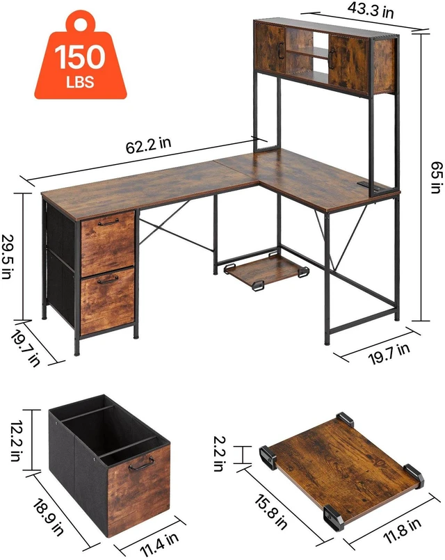 Alt view image 2 of 8 - VEVOR L-Shaped Gaming Desk with LED Lights, 62.2-inch Reversible Corner Computer Desk with Power Outlets, Movable CPU Stand & Storage Drawers, Modern Stylish PC Gaming Table for Home Office