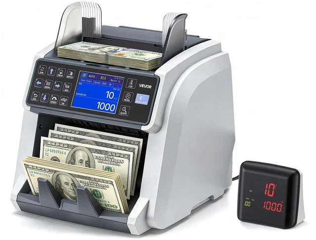 Main image of VEVOR Money Counter Machine, Mixed Denomination Bill Cash Counter with CIS/UV/MG/IR/DD/DBL/HLF/CHN Counterfeit Detection, Multi-Currency Support, Money Counting Machine with External Display