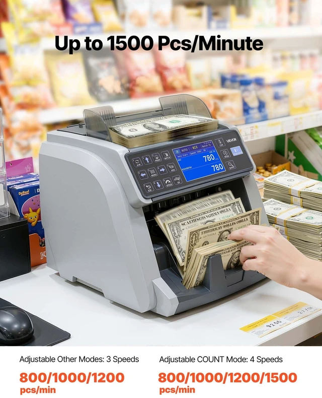 Alt view image 6 of 8 - VEVOR Money Counter Machine, Mixed Denomination Bill Cash Counter with CIS/UV/MG/IR/DD/DBL/HLF/CHN Counterfeit Detection, Multi-Currency Support, Money Counting Machine with External Display