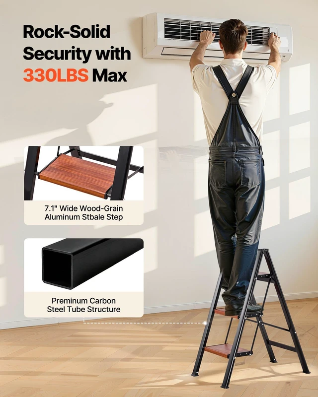 Alt view image 4 of 8 - VEVOR 3 Step Ladder, Folding Step Stool with Wide Anti-Slip Pedal and Comfort Handgrip, Lightweight 330 lbs Capacity Portable Aluminum Plant Support, Multi-Use for Adults, Home Repairing, Cleaning