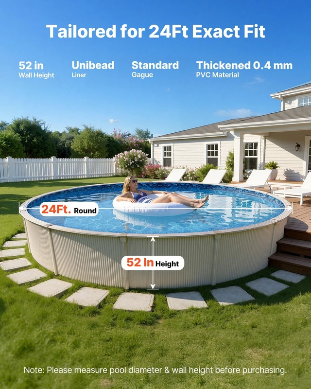Alt view image 2 of 8 - VEVOR 24ft Pool Liner, Round UniBead Swimming Pool Liner for 52 in Wall Height, Premium Vinyl, Easy Install with Leak-Proof Patches, Designed for Steel Sided Above-Ground,Outdoor, Boulder Swirl