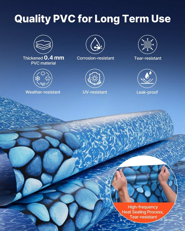 Alt view image 3 of 8 - VEVOR 24ft Pool Liner, Round UniBead Swimming Pool Liner for 52 in Wall Height, Premium Vinyl, Easy Install with Leak-Proof Patches, Designed for Steel Sided Above-Ground,Outdoor, Boulder Swirl