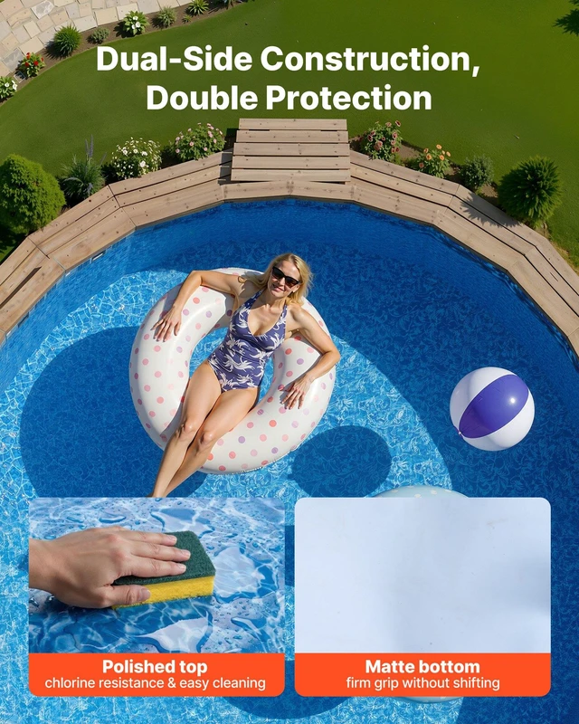 Alt view image 5 of 8 - VEVOR 24ft Pool Liner, Round UniBead Swimming Pool Liner for 52 in Wall Height, Premium Vinyl, Easy Install with Leak-Proof Patches, Designed for Steel Sided Above-Ground,Outdoor, Boulder Swirl