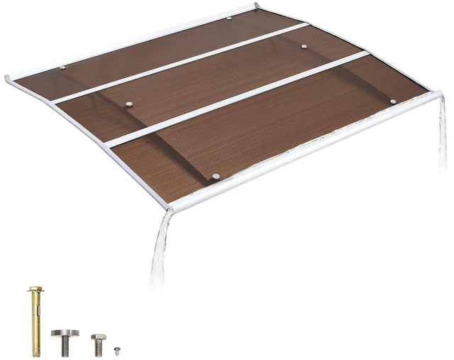 Main image of VEVOR Awnings for Door Entrance, 37 x 47 in, Exterior Front Door Window Awnings with Drainage & ABS Bracket, Rain Snow Sun Protection, Overhang Polycarbonate Door Canopy for Porch Patio, Brown