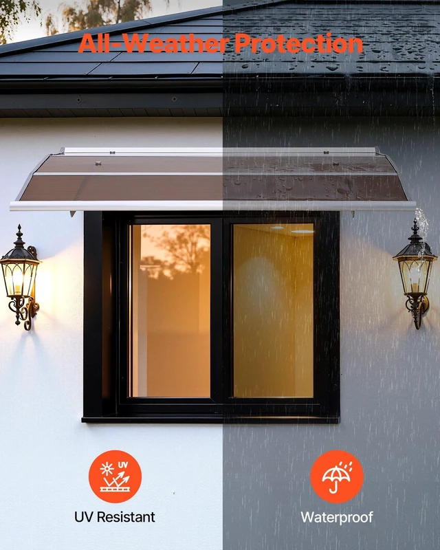 Alt view image 3 of 8 - VEVOR Awnings for Door Entrance, 37 x 47 in, Exterior Front Door Window Awnings with Drainage & ABS Bracket, Rain Snow Sun Protection, Overhang Polycarbonate Door Canopy for Porch Patio, Brown