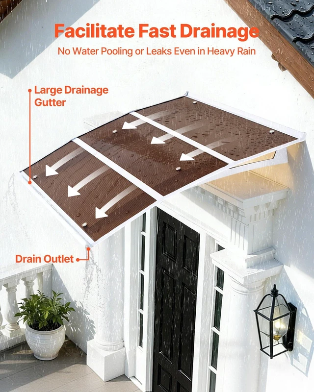 Alt view image 2 of 8 - VEVOR Awnings for Door Entrance, 37 x 47 in, Exterior Front Door Window Awnings with Drainage & ABS Bracket, Rain Snow Sun Protection, Overhang Polycarbonate Door Canopy for Porch Patio, Brown