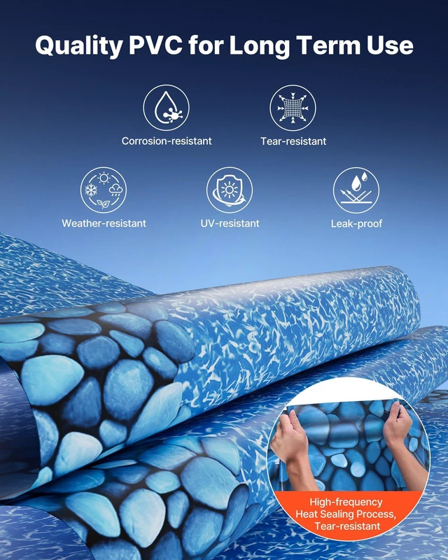 Alt view image 3 of 8 - VEVOR 15ft Pool Liner, Round Overlap Swimming Pool Liner for 54 in Wall Height, Premium Vinyl, Easy Install with Leak-Proof Patches, Designed for Steel Sided Above-Ground,Outdoor, Boulder Swirl