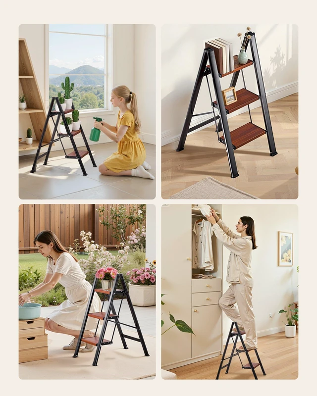 Alt view image 7 of 8 - VEVOR 3 Step Ladder, Folding Step Stool with Wide Anti-Slip Pedal and Comfort Handgrip, Lightweight 330 lbs Capacity Portable Aluminum Plant Support, Multi-Use for Adults, Home Repairing, Cleaning