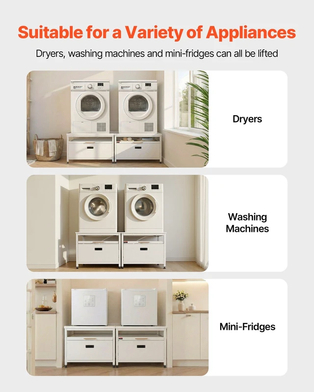 Alt view image 2 of 8 - VEVOR Laundry Pedestal, 22.6 in Height, 29 x 29 in Washer and Dryer Pedestals with Pull-out Tray and Storage Space, 800 lbs Load Capacity, Non-Slip Feet Washing Machine Stand Universal, White, 2 Pack