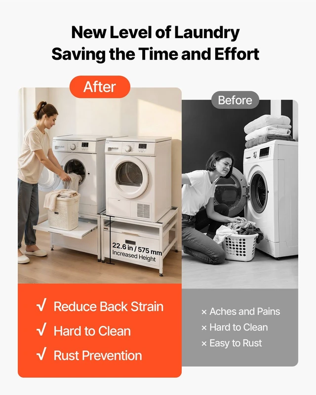 Alt view image 4 of 8 - VEVOR Laundry Pedestal, 22.6 in Height, 29 x 29 in Washer and Dryer Pedestals with Pull-out Tray and Storage Space, 800 lbs Load Capacity, Non-Slip Feet Washing Machine Stand Universal, White, 2 Pack