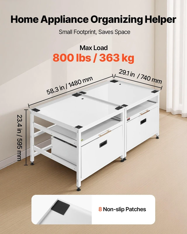 Alt view image 3 of 8 - VEVOR Laundry Pedestal, 22.6 in Height, 29 x 29 in Washer and Dryer Pedestals with Pull-out Tray and Storage Space, 800 lbs Load Capacity, Non-Slip Feet Washing Machine Stand Universal, White, 2 Pack