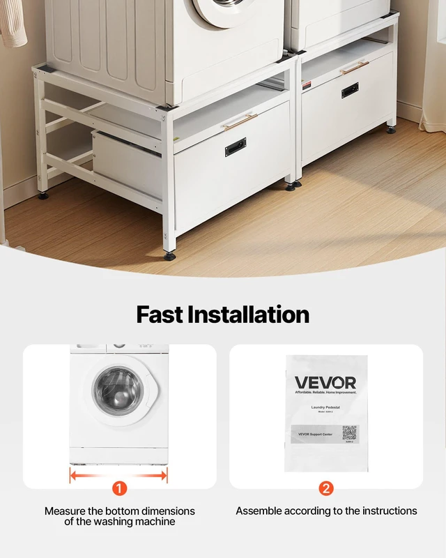 Alt view image 6 of 8 - VEVOR Laundry Pedestal, 22.6 in Height, 29 x 29 in Washer and Dryer Pedestals with Pull-out Tray and Storage Space, 800 lbs Load Capacity, Non-Slip Feet Washing Machine Stand Universal, White, 2 Pack
