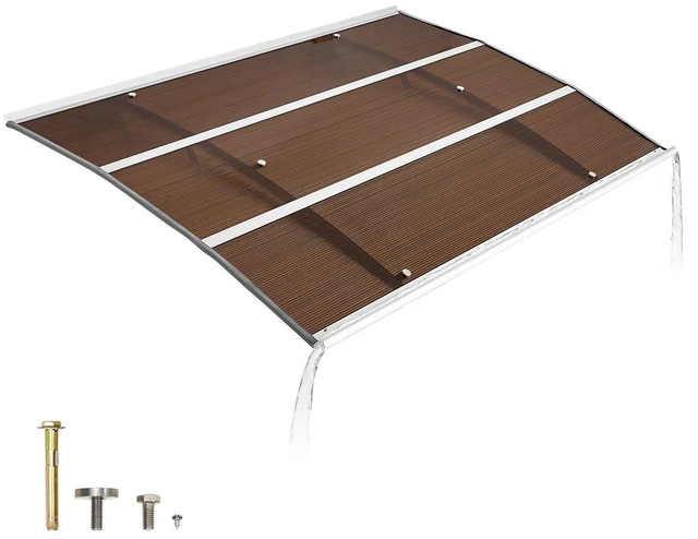 Main image of VEVOR Awnings for Door Entrance, 39 x 59 in, Exterior Front Door Window Awnings with Drainage & Metal Bracket, Rain Snow Sun Protection, Overhang Polycarbonate Door Canopy for Porch Patio, Brown
