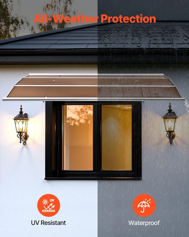 Alt view image 3 of 8 - VEVOR Awnings for Door Entrance, 39 x 59 in, Exterior Front Door Window Awnings with Drainage & Metal Bracket, Rain Snow Sun Protection, Overhang Polycarbonate Door Canopy for Porch Patio, Brown