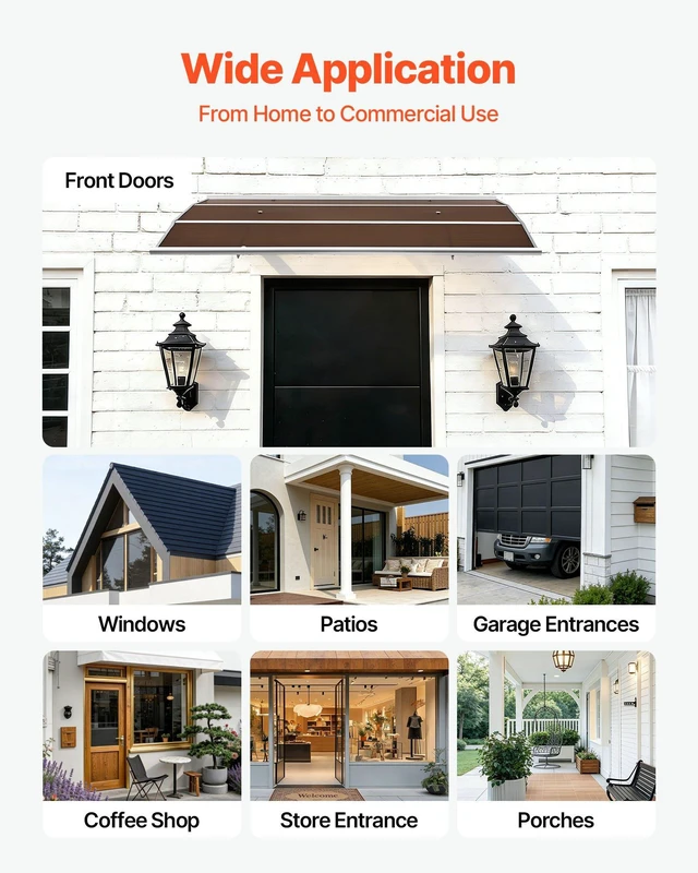 Alt view image 6 of 8 - VEVOR Awnings for Door Entrance, 39 x 59 in, Exterior Front Door Window Awnings with Drainage & Metal Bracket, Rain Snow Sun Protection, Overhang Polycarbonate Door Canopy for Porch Patio, Brown