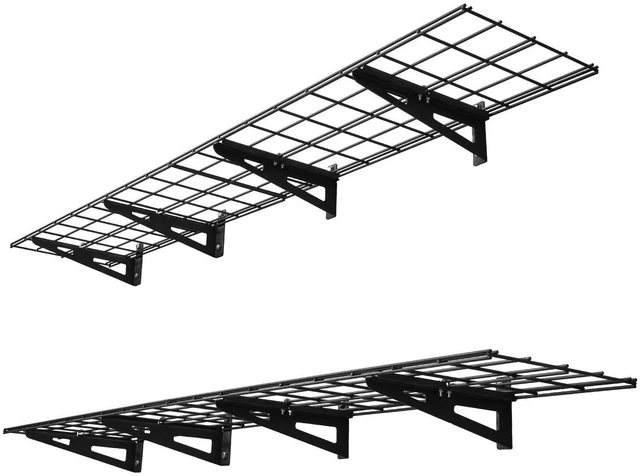 Main image of VEVOR 2-Tier Heavy Duty Wall Garage Shelving, 4 Pack 1 x 3 ft Steel Wall Mounted Shelving Unit, 12 x 72 Inch Per Shelf Floating Storage Metal Rack for Garage with 600 lbs Total Weight Capacity, Black
