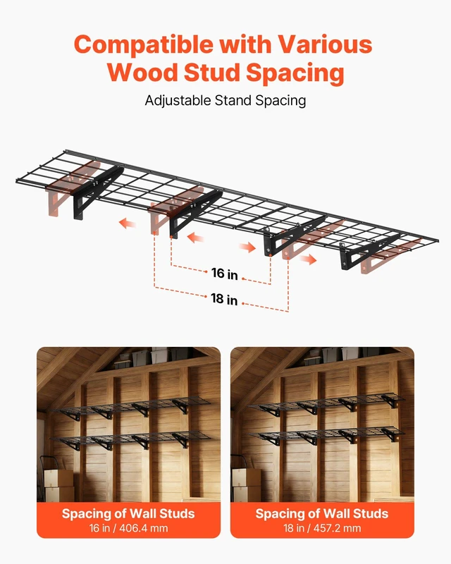 Alt view image 3 of 8 - VEVOR 2-Tier Heavy Duty Wall Garage Shelving, 4 Pack 1 x 3 ft Steel Wall Mounted Shelving Unit, 12 x 72 Inch Per Shelf Floating Storage Metal Rack for Garage with 600 lbs Total Weight Capacity, Black