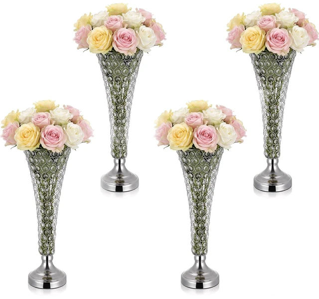 Main image of VEVOR 4 PCS Crystal Wedding Flower Vase, 20 in Tall Flower Table Centerpieces, Crystal Cylinder Banquet Vases Easy Installation, Versatile Arrangement Stand for Party Events Room Home Decor, Silver