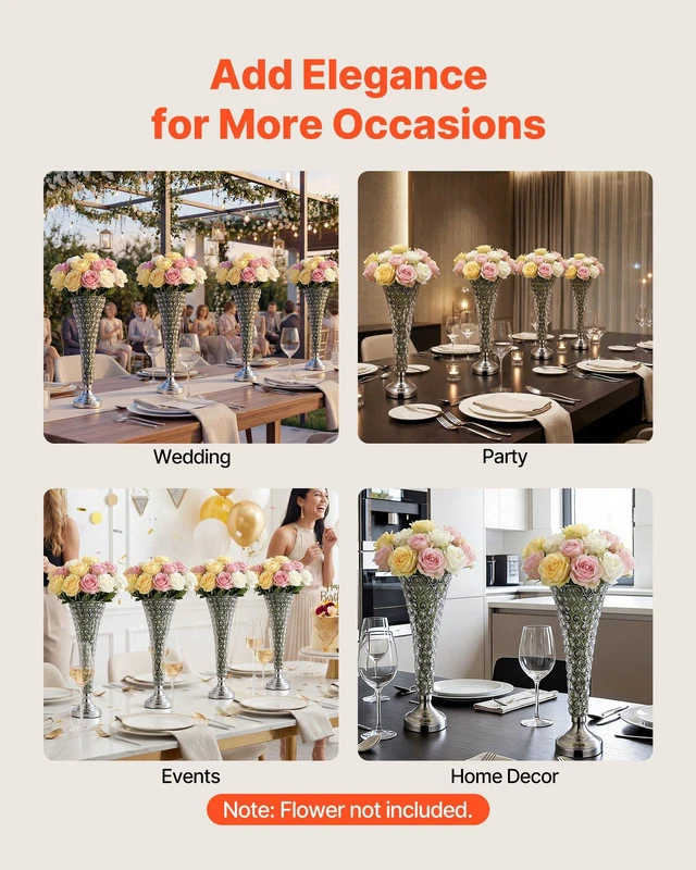 Alt view image 5 of 8 - VEVOR 4 PCS Crystal Wedding Flower Vase, 20 in Tall Flower Table Centerpieces, Crystal Cylinder Banquet Vases Easy Installation, Versatile Arrangement Stand for Party Events Room Home Decor, Silver
