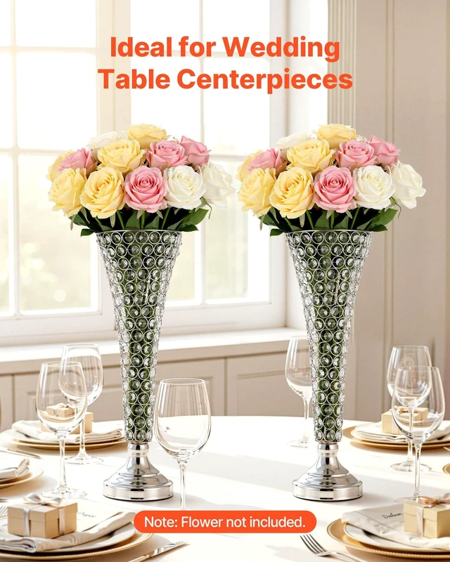 Alt view image 2 of 8 - VEVOR 4 PCS Crystal Wedding Flower Vase, 20 in Tall Flower Table Centerpieces, Crystal Cylinder Banquet Vases Easy Installation, Versatile Arrangement Stand for Party Events Room Home Decor, Silver