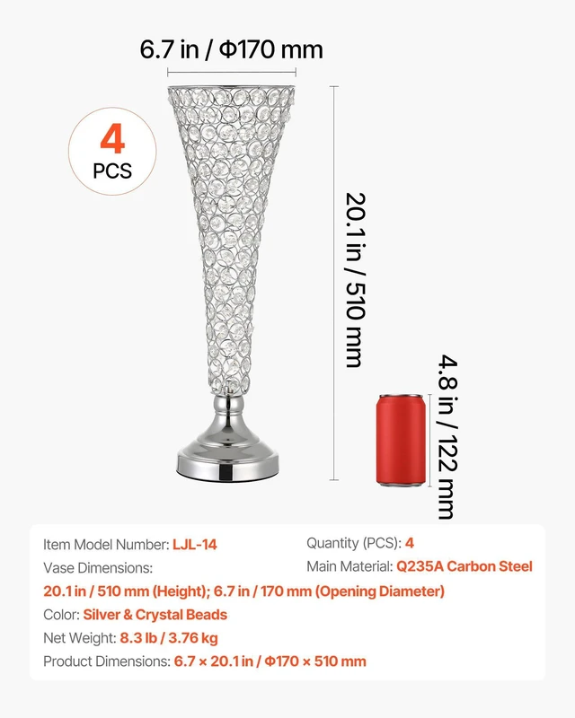 Alt view image 7 of 8 - VEVOR 4 PCS Crystal Wedding Flower Vase, 20 in Tall Flower Table Centerpieces, Crystal Cylinder Banquet Vases Easy Installation, Versatile Arrangement Stand for Party Events Room Home Decor, Silver