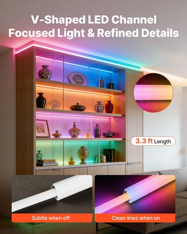Alt view image 2 of 8 - VEVOR 20-Pack 3.3 ft/1M V Shape LED Aluminum Channel, with Milky Cover, End Caps and Mounting Clips, Aluminum Profile for LED Strip Light Installations, Easy Installation, for Under Cabinet Counter