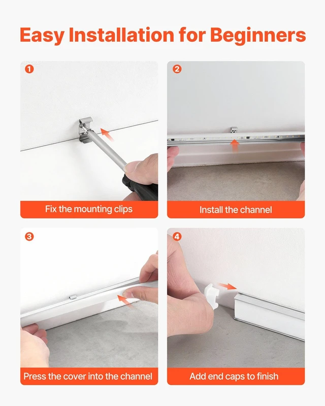 Alt view image 5 of 8 - VEVOR 6-Pack 3.3 ft/1M U Shape LED Aluminum Channel, with Milky Cover, End Caps and Mounting Clips, Aluminum Profile for LED Strip Light Installations, Easy Installation, for Under Cabinet Counter
