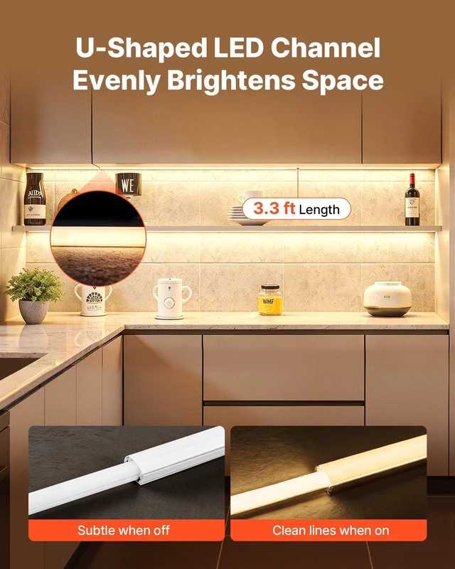 Alt view image 2 of 8 - VEVOR 6-Pack 3.3 ft/1M U Shape LED Aluminum Channel, with Milky Cover, End Caps and Mounting Clips, Aluminum Profile for LED Strip Light Installations, Easy Installation, for Under Cabinet Counter