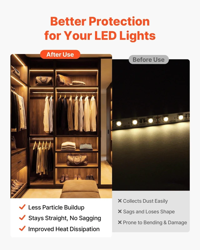 Alt view image 3 of 8 - VEVOR 6-Pack 3.3 ft/1M U Shape LED Aluminum Channel, with Milky Cover, End Caps and Mounting Clips, Aluminum Profile for LED Strip Light Installations, Easy Installation, for Under Cabinet Counter