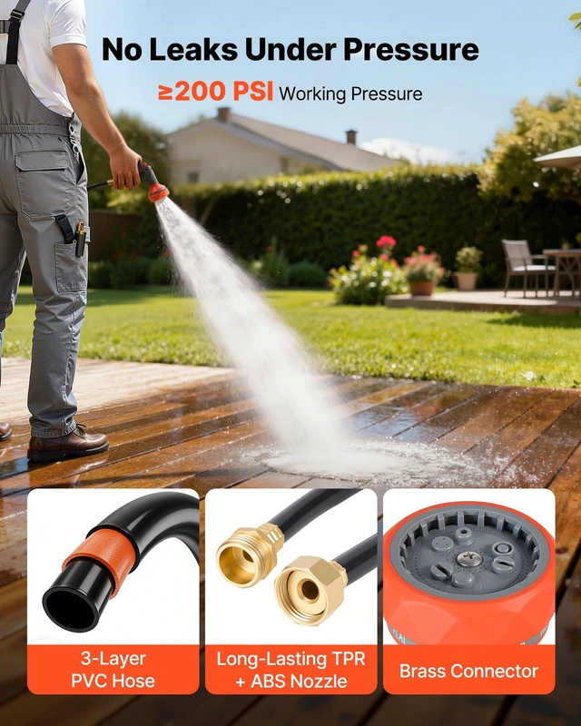 Alt view image 5 of 8 - VEVOR Retractable Garden Hose Reel, 1/2 in x 50 ft, Wall Mounted Hose Reel with 9-Function Sprayer Nozzle and 180° Swivel Bracket, Any Length Lock, Automatic Slow Rewind System, for Garden Watering