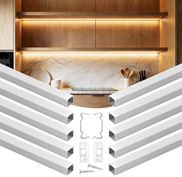 Main image of VEVOR 10-Pack 6.6 ft/2M Plus-Size U Shape LED Aluminum Channel, with Milky Cover, End Caps and Mounting Clips, Aluminum Profile for LED Strip Light, Easy Installation, for Under Cabinet Ceiling Coves