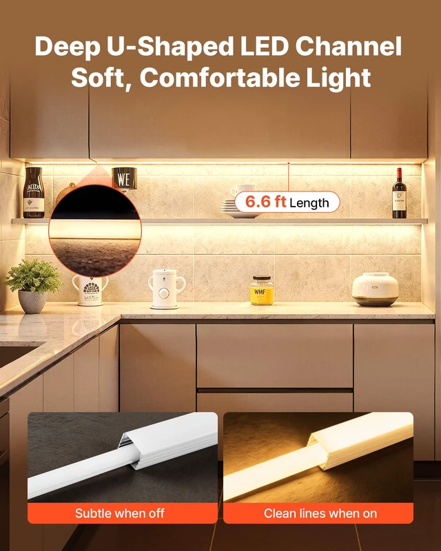 Alt view image 2 of 8 - VEVOR 10-Pack 6.6 ft/2M Plus-Size U Shape LED Aluminum Channel, with Milky Cover, End Caps and Mounting Clips, Aluminum Profile for LED Strip Light, Easy Installation, for Under Cabinet Ceiling Coves