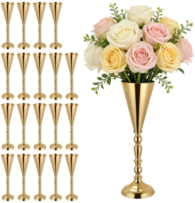 Main image of VEVOR 20 PCS Wedding Flower Vase, 16.9 in Tall Trumpet Flower Table Centerpieces, Banquet Vases Easy Installation, Electroplated Versatile Arrangement Stand for Party Events Home Decor Reception, Gold
