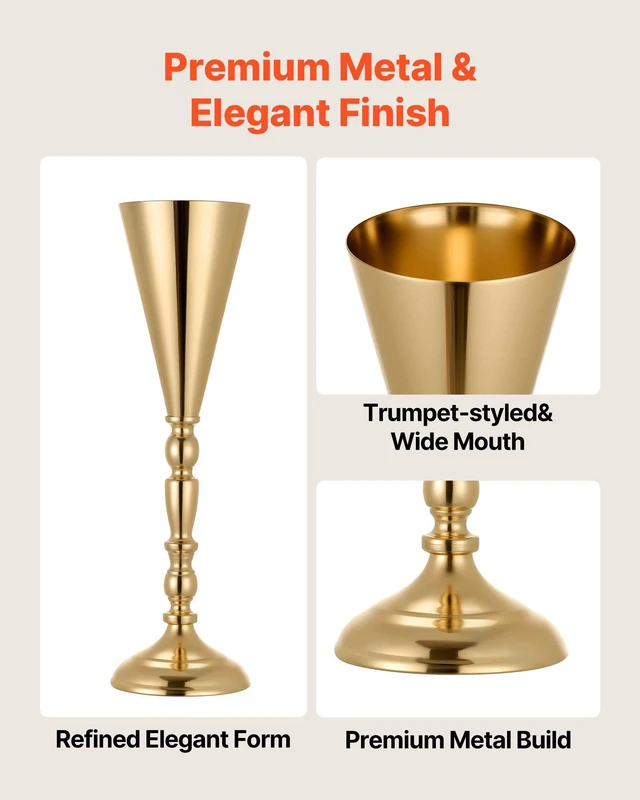 Alt view image 4 of 8 - VEVOR 20 PCS Wedding Flower Vase, 16.9 in Tall Trumpet Flower Table Centerpieces, Banquet Vases Easy Installation, Electroplated Versatile Arrangement Stand for Party Events Home Decor Reception, Gold