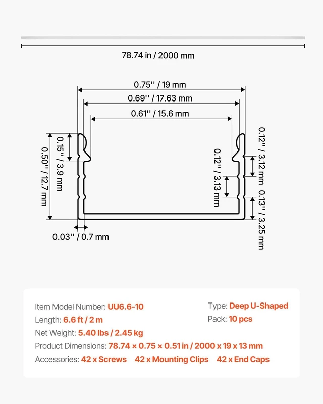Alt view image 7 of 8 - VEVOR 10-Pack 6.6 ft/2M Plus-Size U Shape LED Aluminum Channel, with Milky Cover, End Caps and Mounting Clips, Aluminum Profile for LED Strip Light, Easy Installation, for Under Cabinet Ceiling Coves