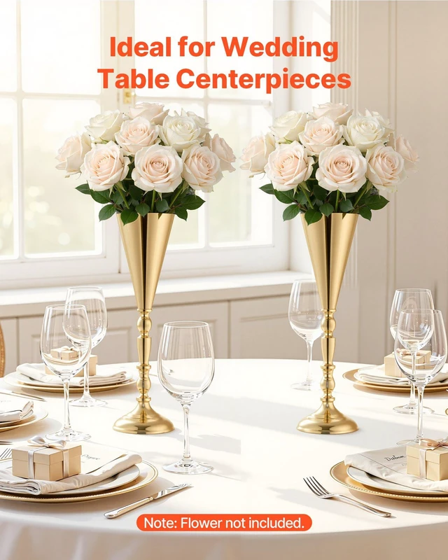 Alt view image 2 of 8 - VEVOR 20 PCS Wedding Flower Vase, 16.9 in Tall Trumpet Flower Table Centerpieces, Banquet Vases Easy Installation, Electroplated Versatile Arrangement Stand for Party Events Home Decor Reception, Gold