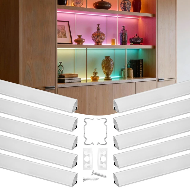 Main image of VEVOR 10-Pack 6.6 ft/2M V Shape LED Aluminum Channel, with Milky Cover, End Caps and Mounting Clips, Aluminum Profile for LED Strip Light Installations, Easy Installation, for Under Cabinet Counter