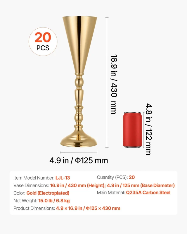 Alt view image 7 of 8 - VEVOR 20 PCS Wedding Flower Vase, 16.9 in Tall Trumpet Flower Table Centerpieces, Banquet Vases Easy Installation, Electroplated Versatile Arrangement Stand for Party Events Home Decor Reception, Gold