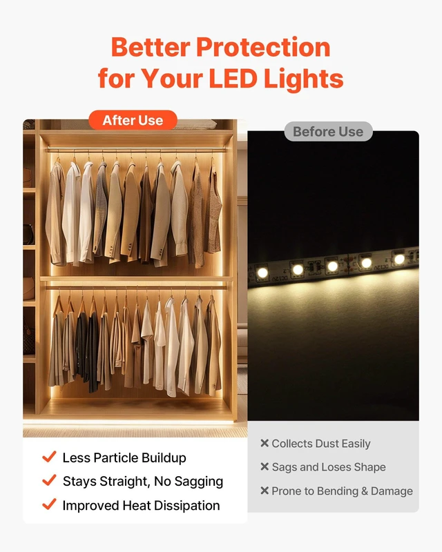 Alt view image 3 of 8 - VEVOR 10-Pack 6.6 ft/2M V Shape LED Aluminum Channel, with Milky Cover, End Caps and Mounting Clips, Aluminum Profile for LED Strip Light Installations, Easy Installation, for Under Cabinet Counter